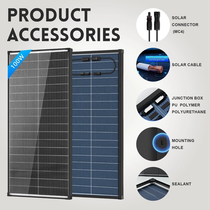 2Pack(200W) Bifacial Solar Panel 100Watt 18V N-Type Mono Home PV Power Off-Grid gallery