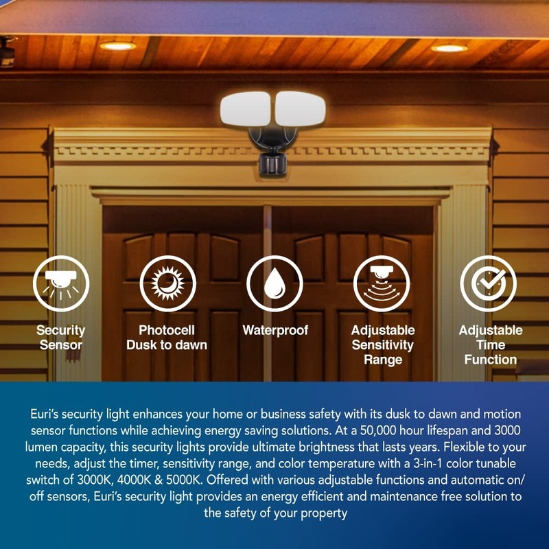 Euri Lighting ESFL-35W110, Integrated Outdoor CCT Tunable (3K/4K/5K) Security... gallery