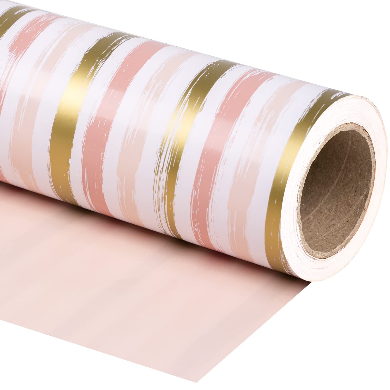 30 Inch Jumbo Reversible Pink Gold Lines Gift Wrapping Paper 30 Inch x 33 FT gallery