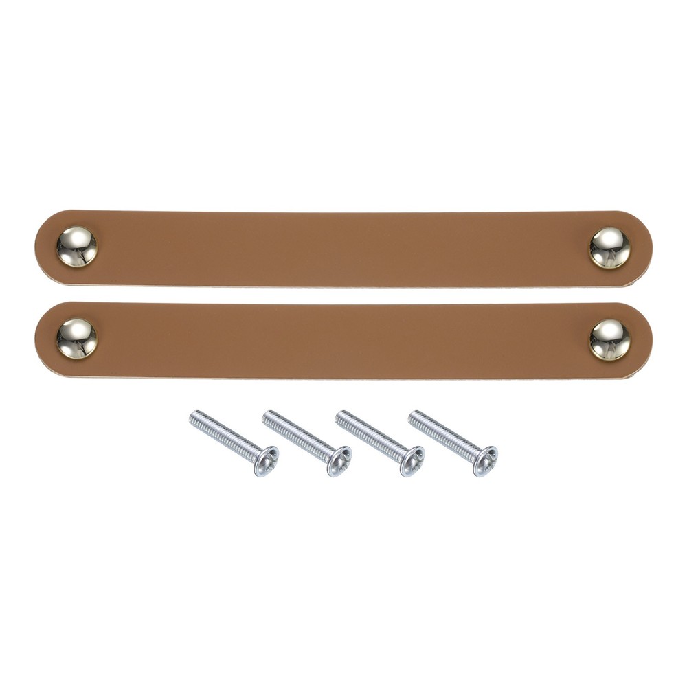 2Pcs Leather Drawer Pulls for Kitchen Bedroom Dresser Cupboard Light Brown