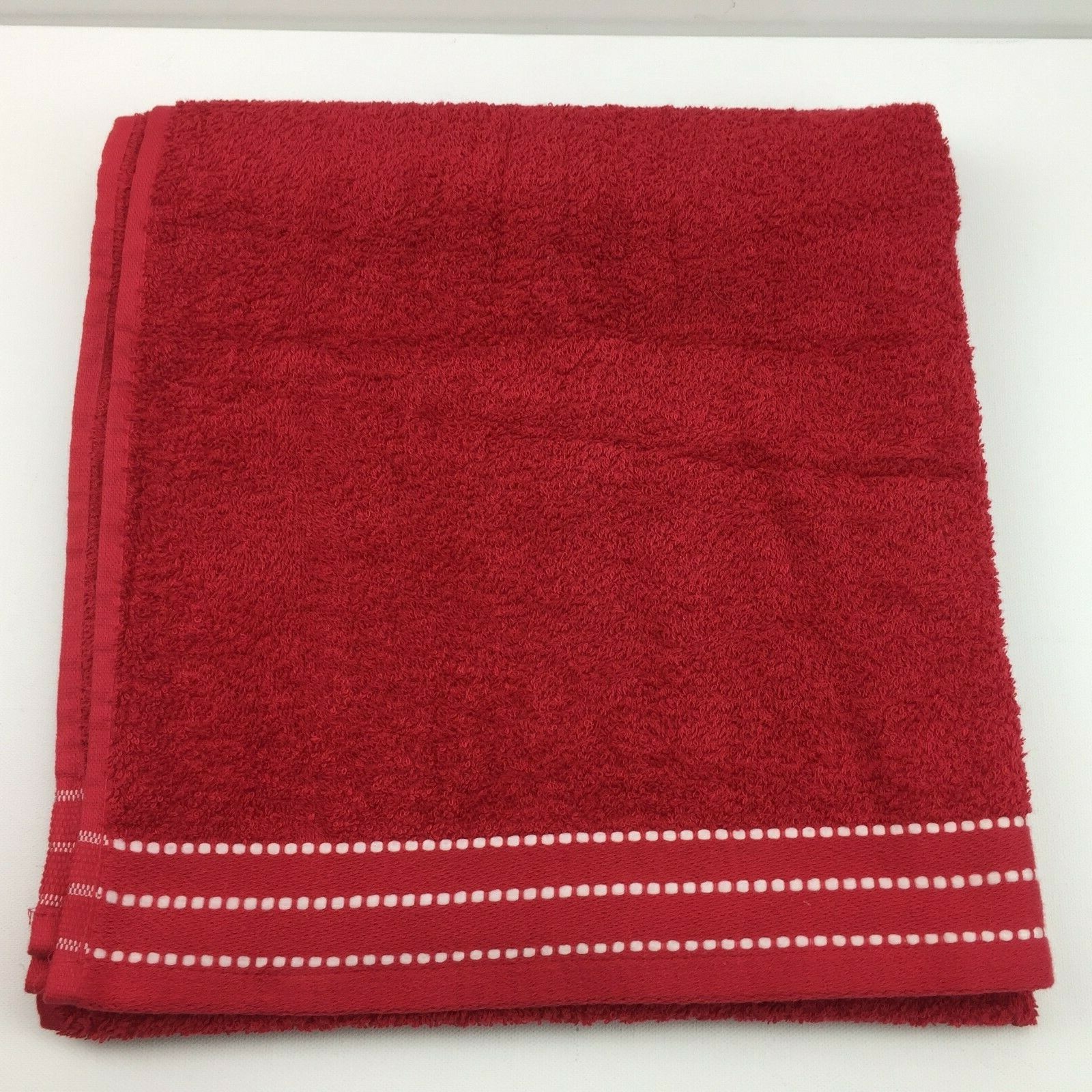 Main Stays Really Red Bath Linen Towel White Stitching 27in x 58in gallery