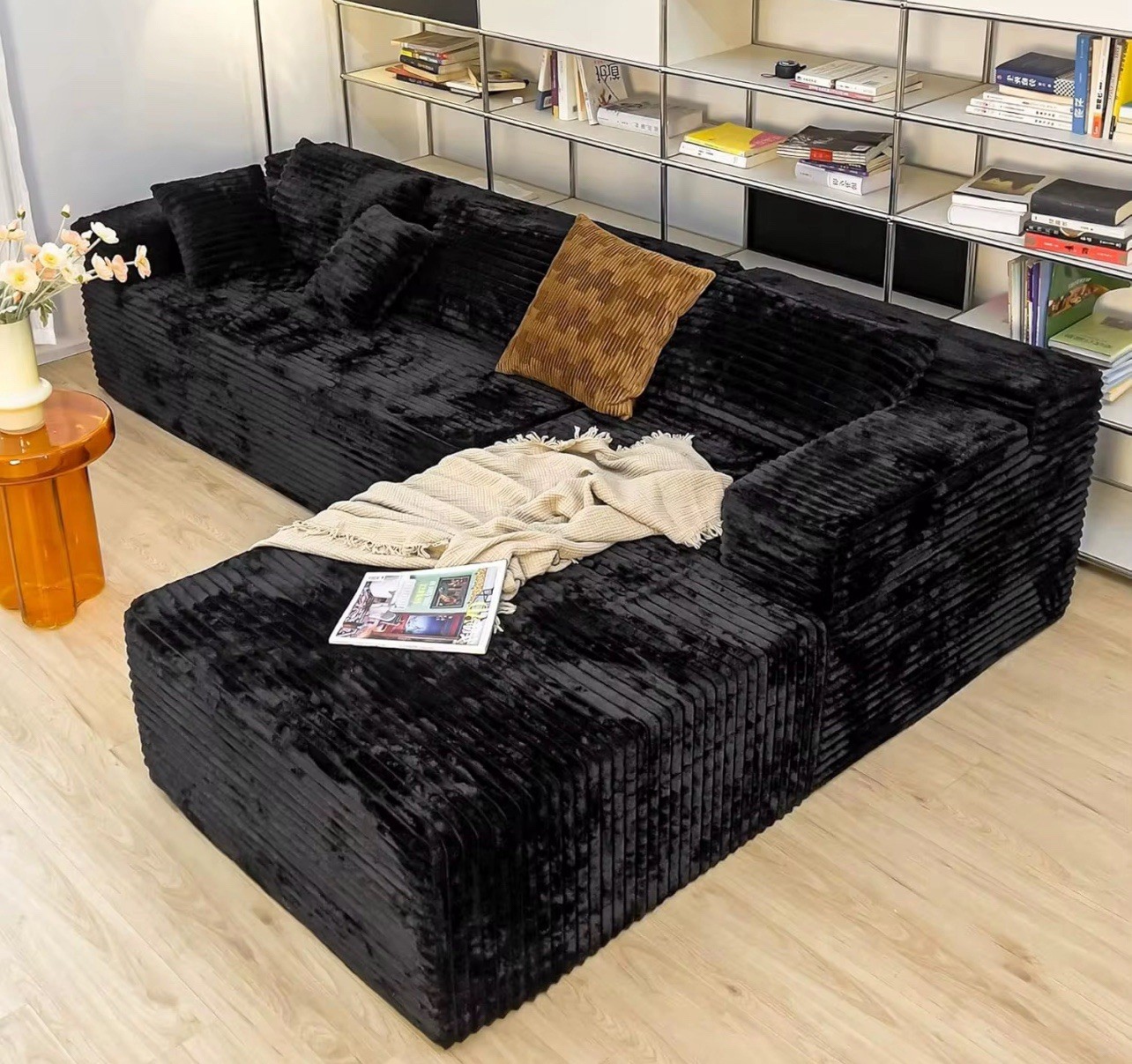 Modern L-Shape Sectional Couch Black Fabric Deep Seat Comfort No Assembly gallery