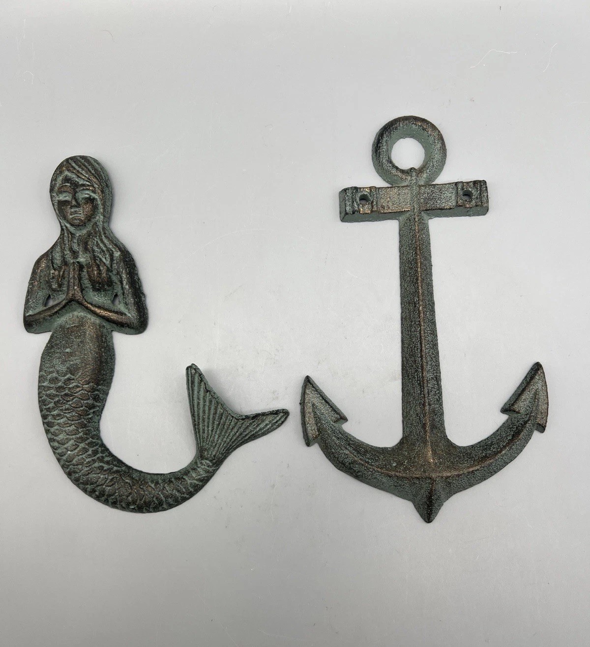 Cast Iron Mermaid And Anchor Nautical Themed Patina Look Wall Decor Coastal 7” gallery
