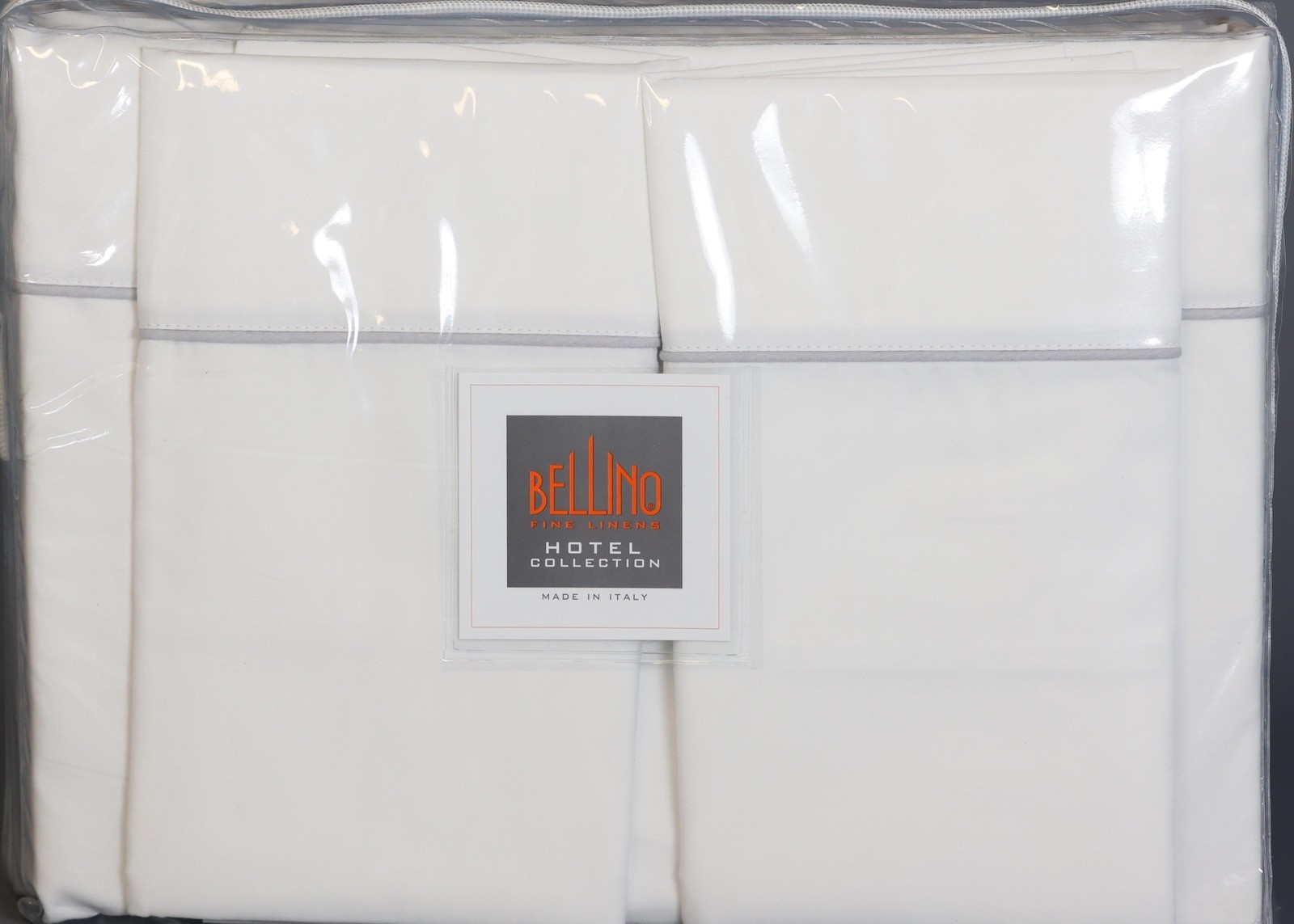 BELLINO HOTEL COLLECTION WHITE & GREY Piping 100% Cotton Percale QUEEN Sheet Set gallery
