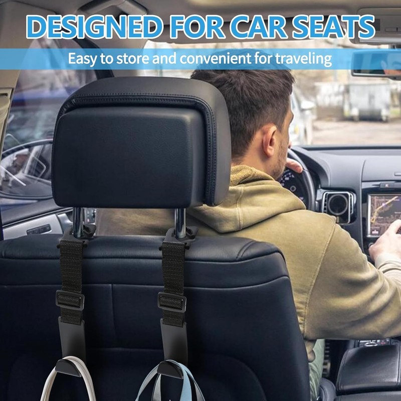 4-Piece Adjustable Car Headrest Hook Organizer, Universal Storage Hanger for Han gallery