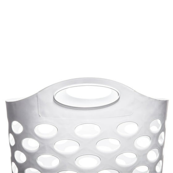(2 pack) Mainstays Plastic Round Laundry Hamper, White, with Carrying Handles gallery