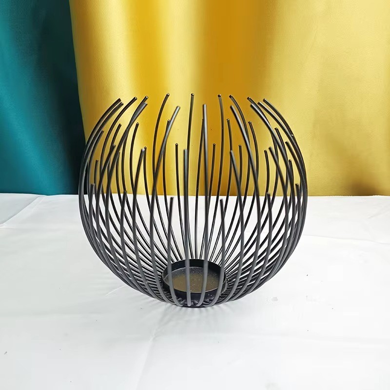 Metal Wire Candle Holder Modern Geometric Centrepiece Black Gold 16.5cm / 6.5" gallery