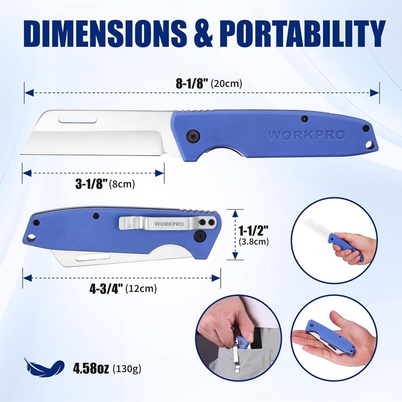 WORKPRO Folding Pocket Utility Knife Electrician Knife with Stainless Plain Edge gallery
