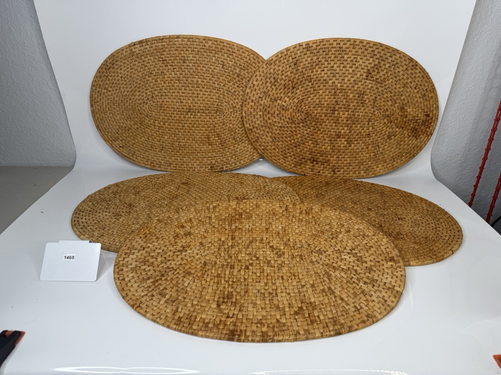 Set (5) Vtg Handwoven Wicker Rattan Oval Placemats Rustic Boho Dining 18 1/2x13 gallery