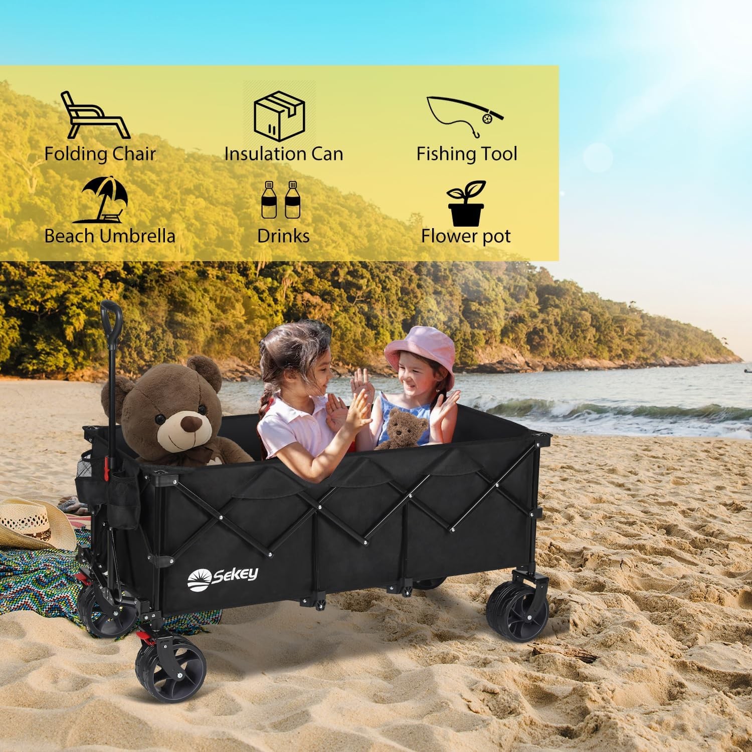 Sekey 48''L Collapsible Foldable Extended Wagon 440lbs Weight Capacity. Black gallery