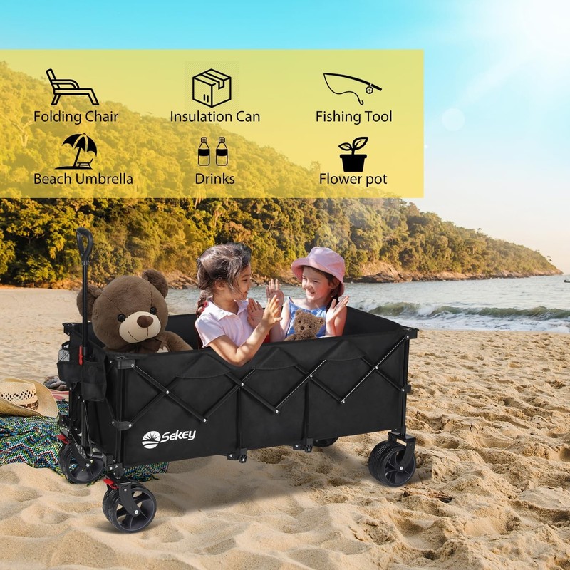 Sekey 48''L Collapsible Foldable Extended Wagon 440lbs Weight Capacity. Black gallery
