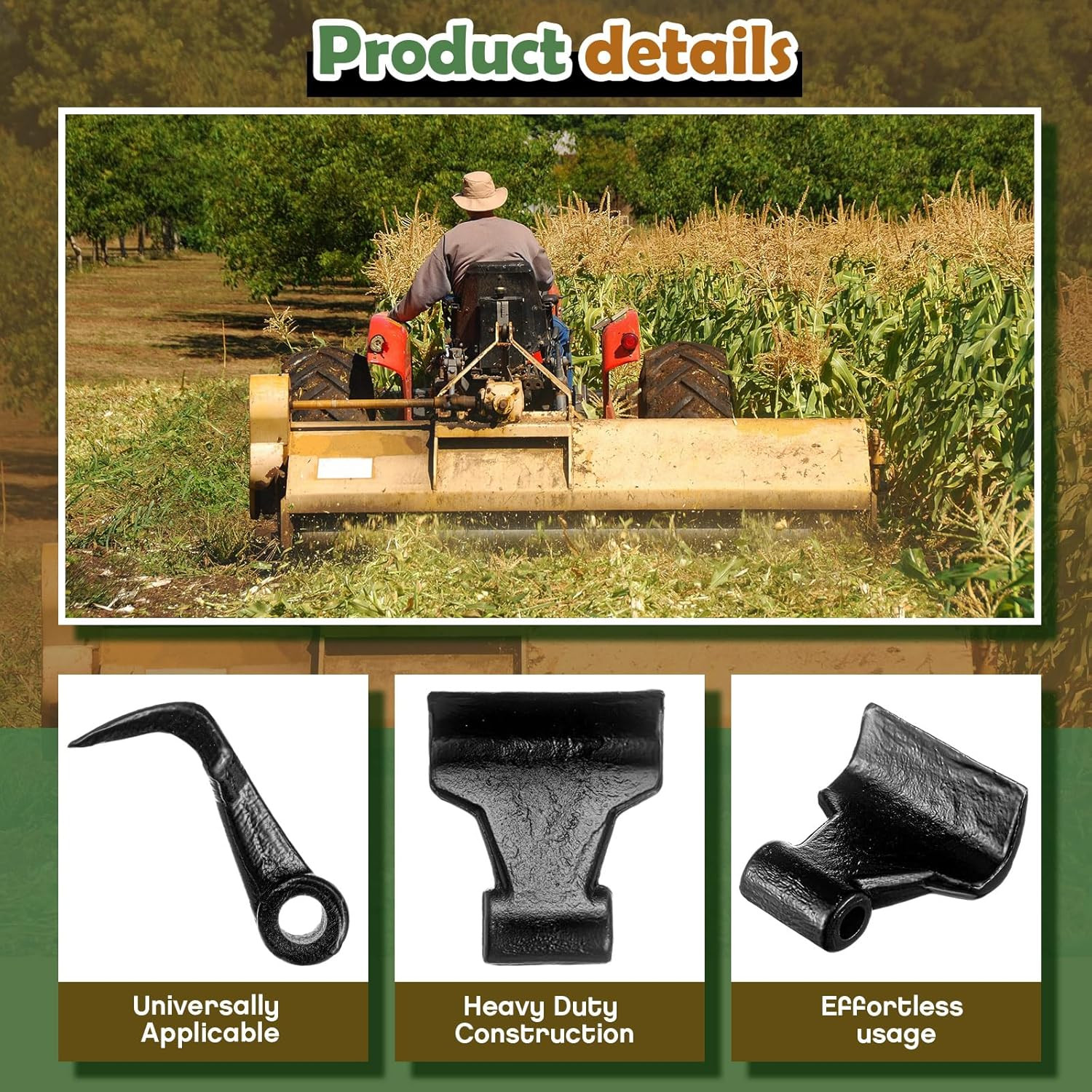 5 Pack 3" Wide Replacement Steel Flail Hammer Blades for Tractor Mowers gallery