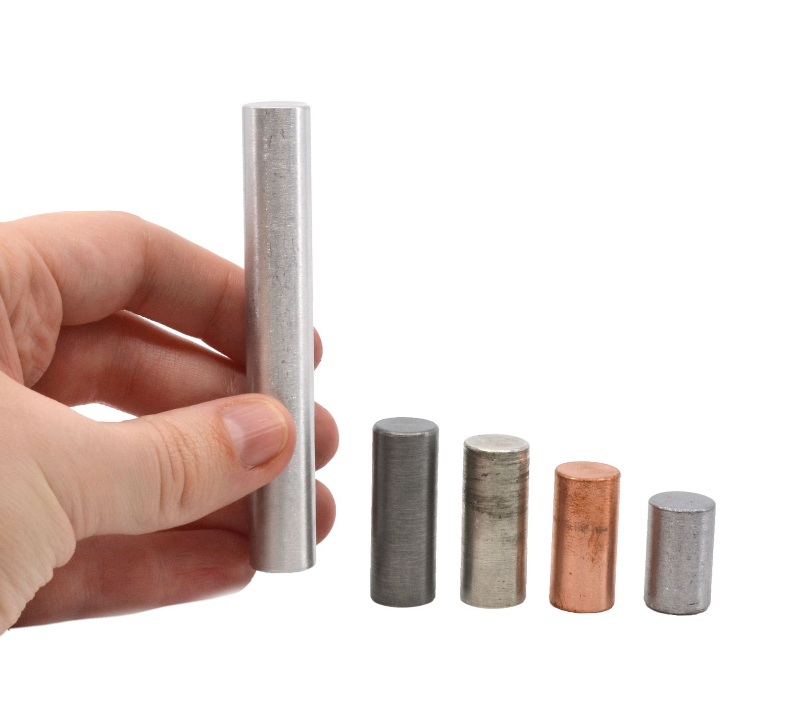 5pc Equal Mass Cylinders Set - Zinc, Copper, Aluminum, Tin & Lead - Eisco Labs gallery