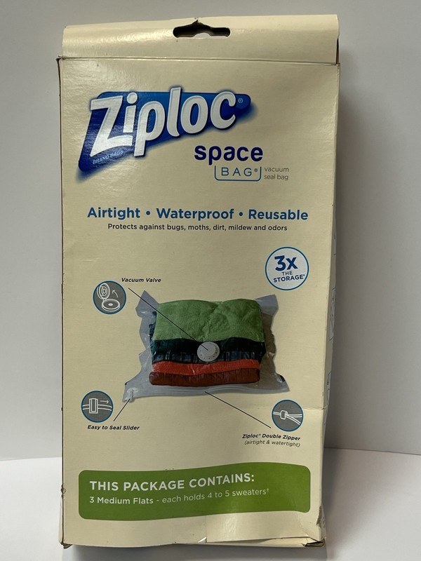 NEW Ziploc Space Bag FLAT Medium Flat Storage Compression Bags Reusable 3 Count gallery