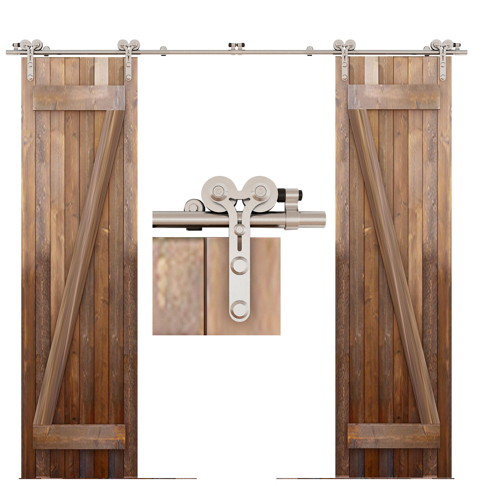 CCJH 4FT-16FT Stainless Steel Sliding Barn Door Hardware Kit Track Closet Roller gallery