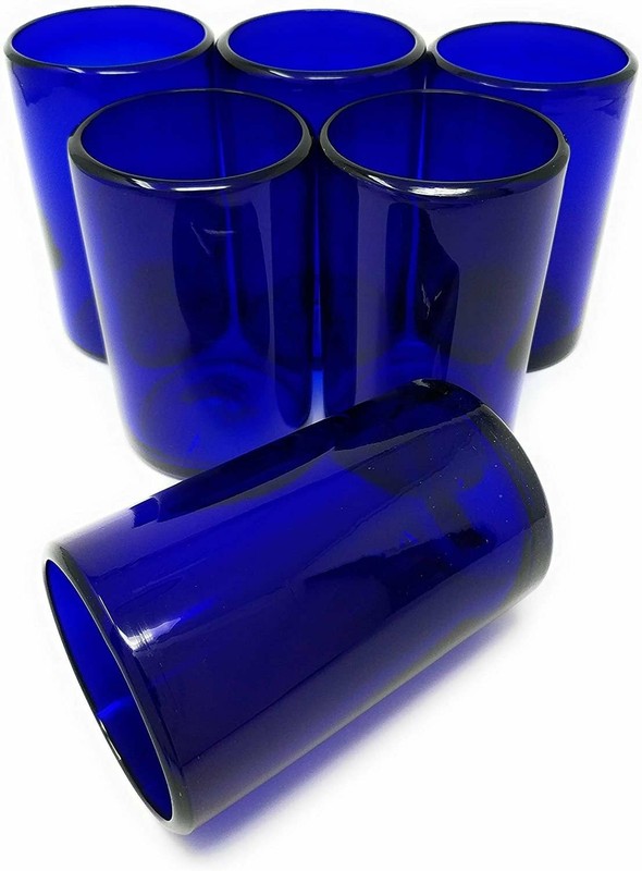 Hand Blown Mexican Drinking Glasses – Set of 6 Cobalt Water Glasses (14 oz each) gallery