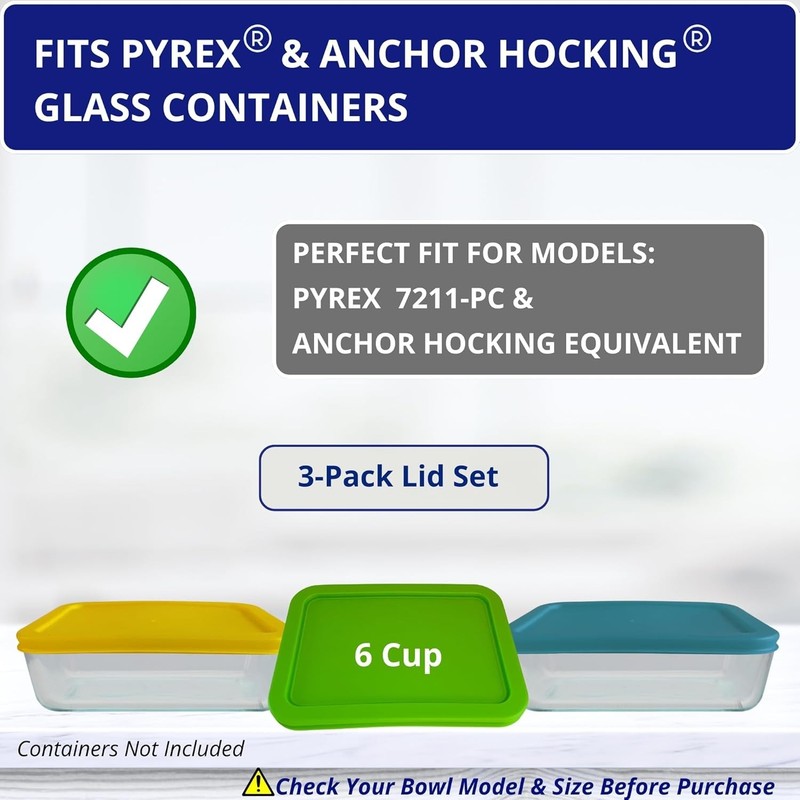 Pyrex 7211-PC 6 Cup Lids 3 Pack Spring Green/Yellow/Turquoise gallery