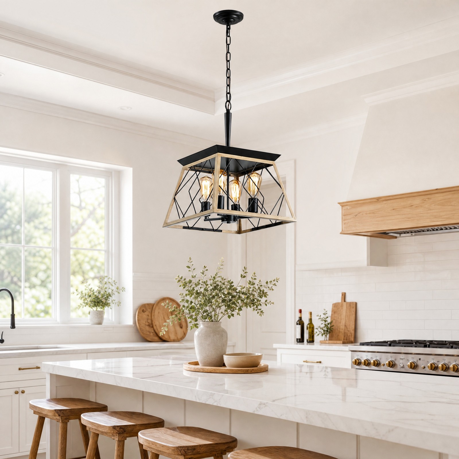16'' Pendant 4 Light Farmhouse LED Chandelier Living Room Kitchen Oak Fixture gallery