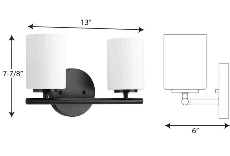 Progress Lighting 13 in. 2-Light Black Etched Glass Bathroom Vanity Light gallery