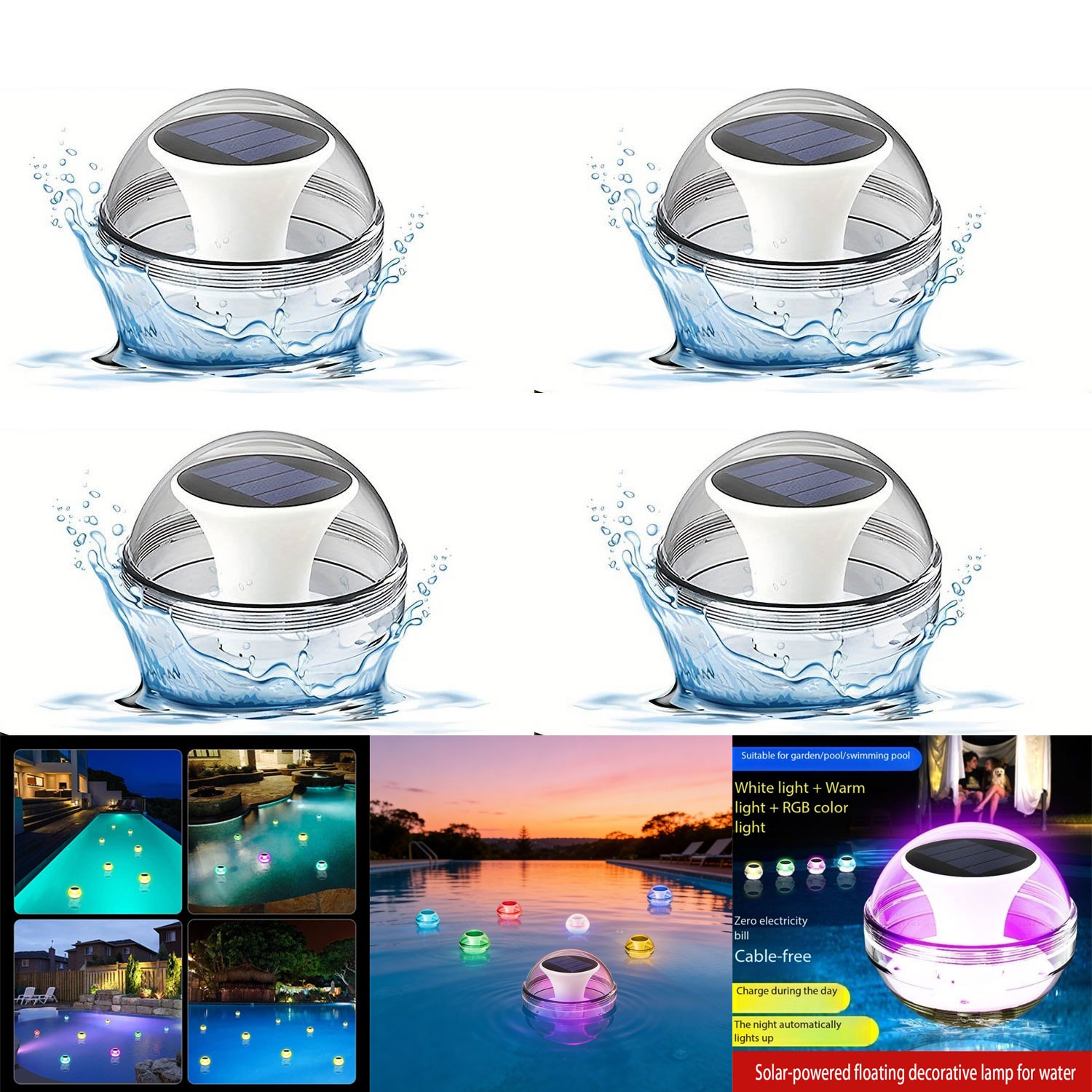 4PACK Solar Floating Pool Lights Outdoor Garden Pond Swimming Waterproof Lamps gallery