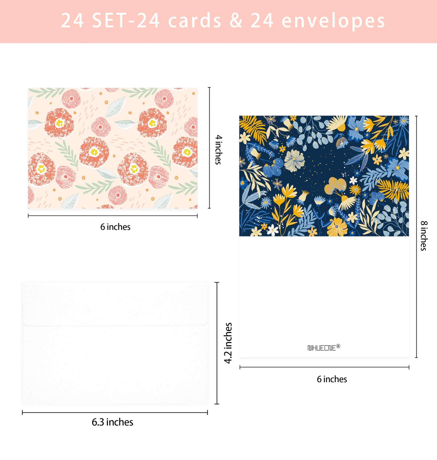 24 Pack Boxed Floral Blank Greeting Cards with 4x6 inches, Watercolor gallery