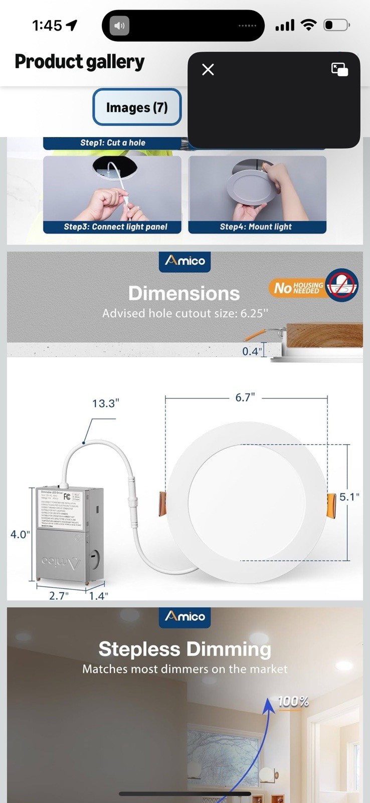 Amico 36 Pack 6 Inch 5CCT Ultra-Thin LED Recessed Ceiling Light w/ Junction Box gallery