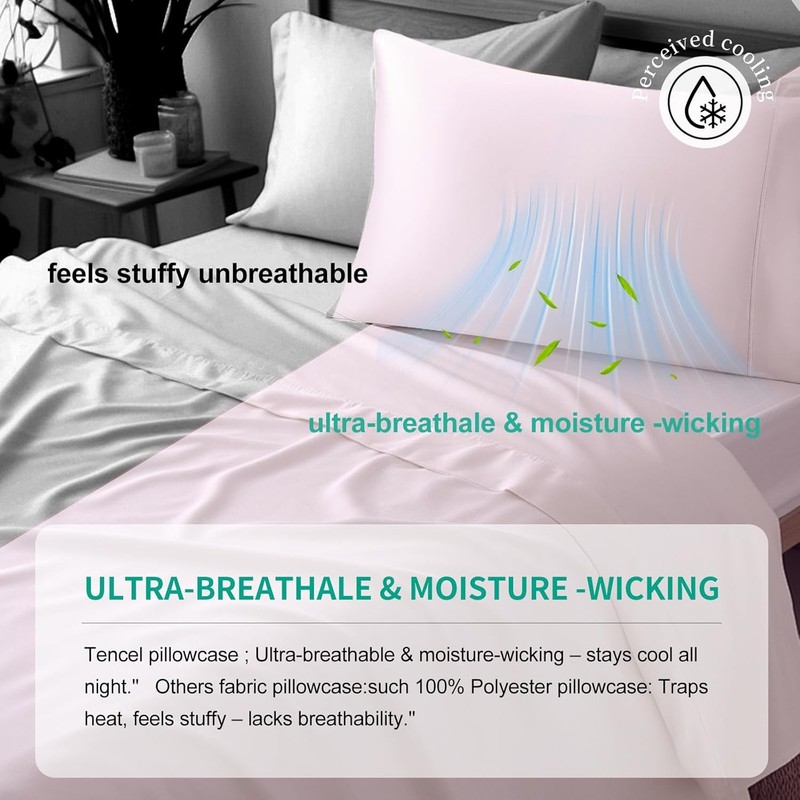 Premium 100% Eucalyptus Tencel Lyocell Cooling Pillowcase Set of 2 Moisture gallery