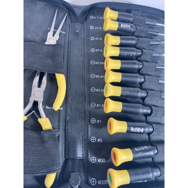 KR Tools 16 Pcs Precision Pliers and Screwdriver Set Zippered Case Black Yellow gallery