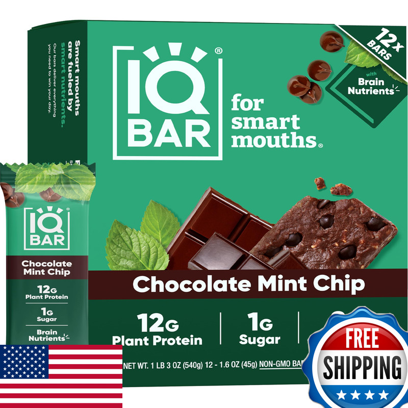 Iqbar Clean Plant Protein Bars - Chocolate Mint Chip - 12 Count - Keto Vegan gallery