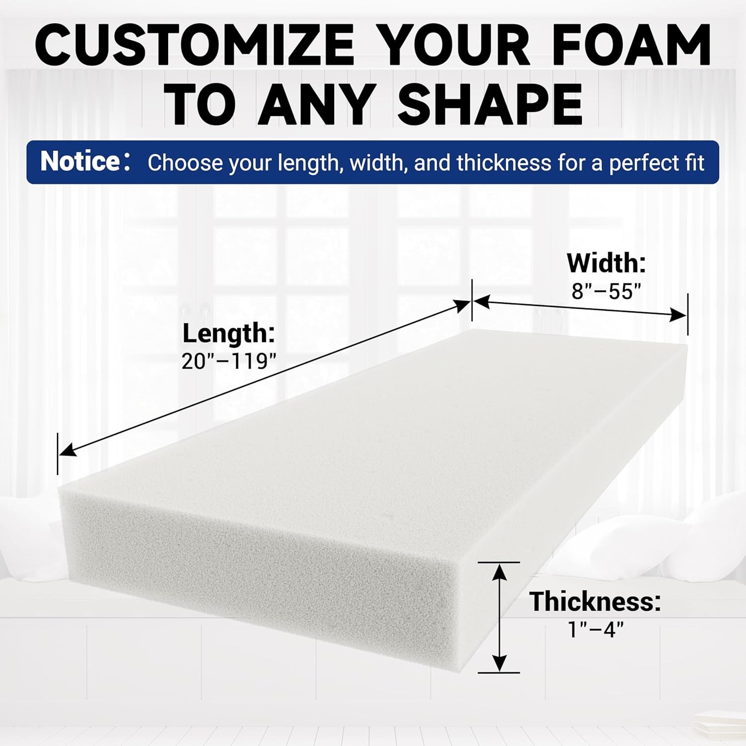 ColourTree 2" Custom Cut High-Density Upholstery Foam Seat Cushion Sheets gallery