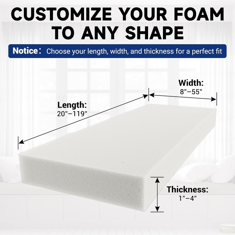 ColourTree 3" Custom Cut High Density Upholstery Foam - Seat Couch Cushion gallery