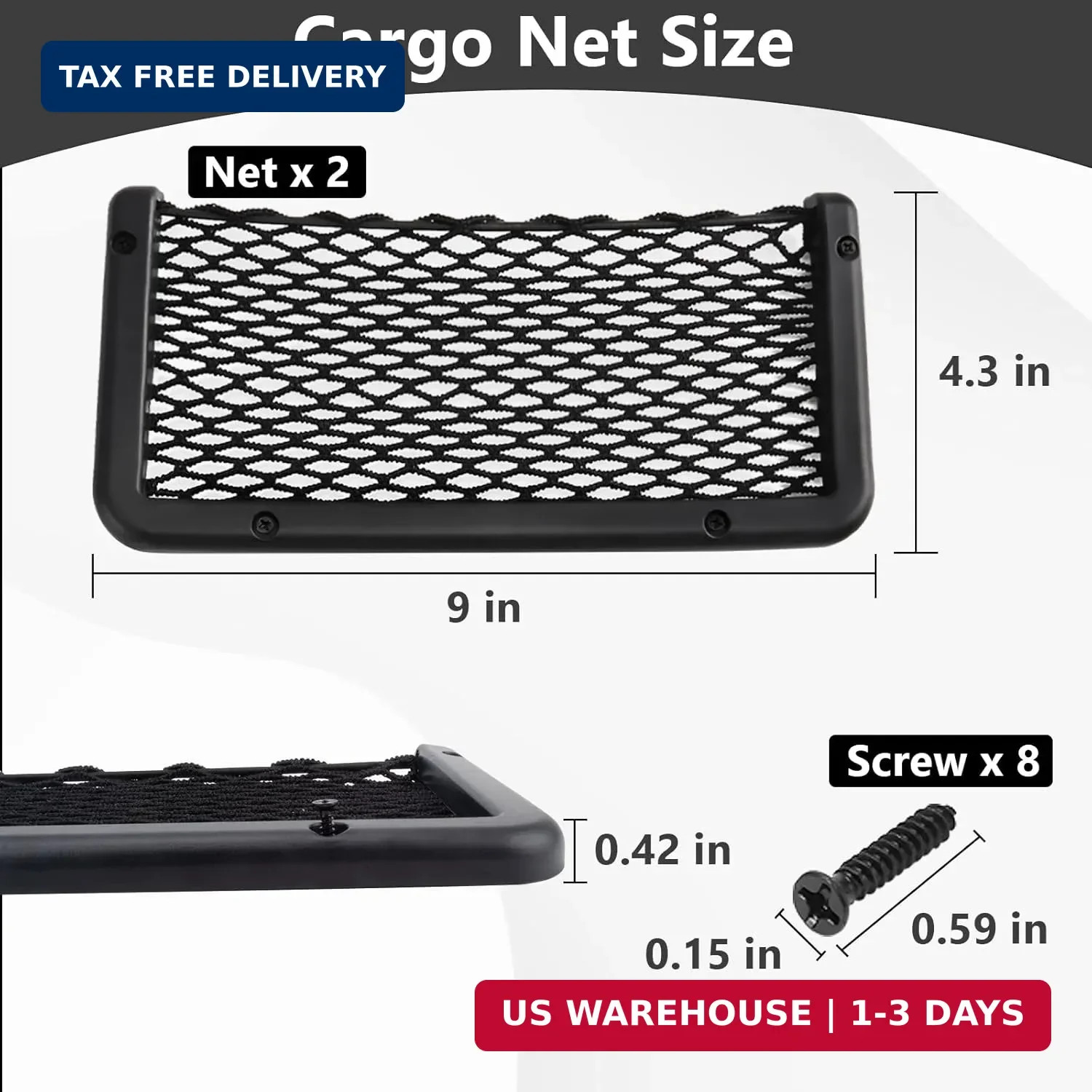 2 PCS Car Net Pocket, ABS Plastic Frame Cargo Net Storage Pockets Phone Nets, Ca gallery