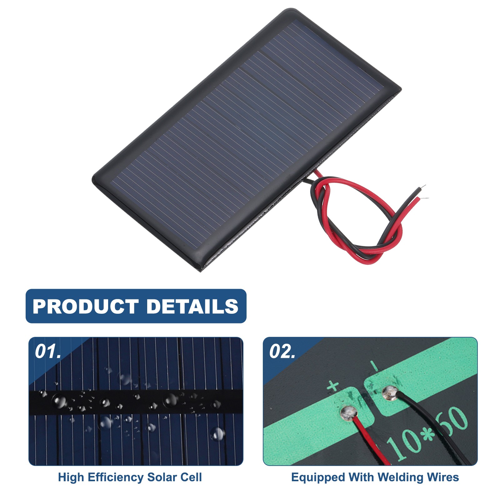 5 Pcs 5V 0.3W 60mA Mini Solar Panels with 2 Cable 68mm x 37mm gallery
