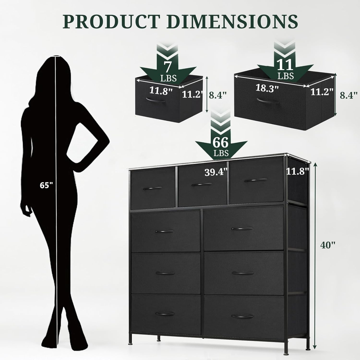 NEW 9 Drawer Dresser Storage Organizer Chest w/ Wooden Top Black gallery
