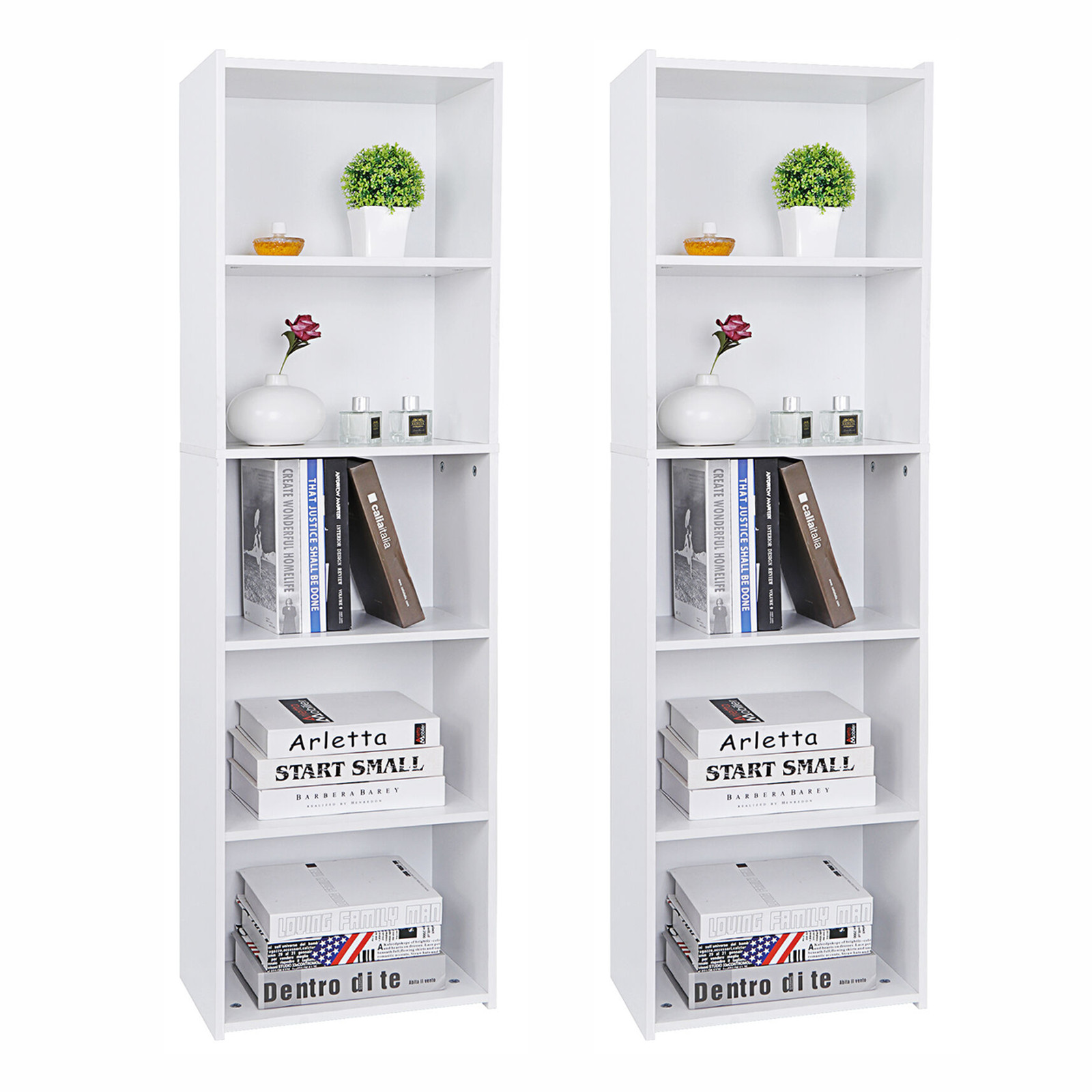 2PCS 5 Tier Bookcase Organizer Open Book Shelf MDF PB Bookshelf Display 5 Cubes gallery