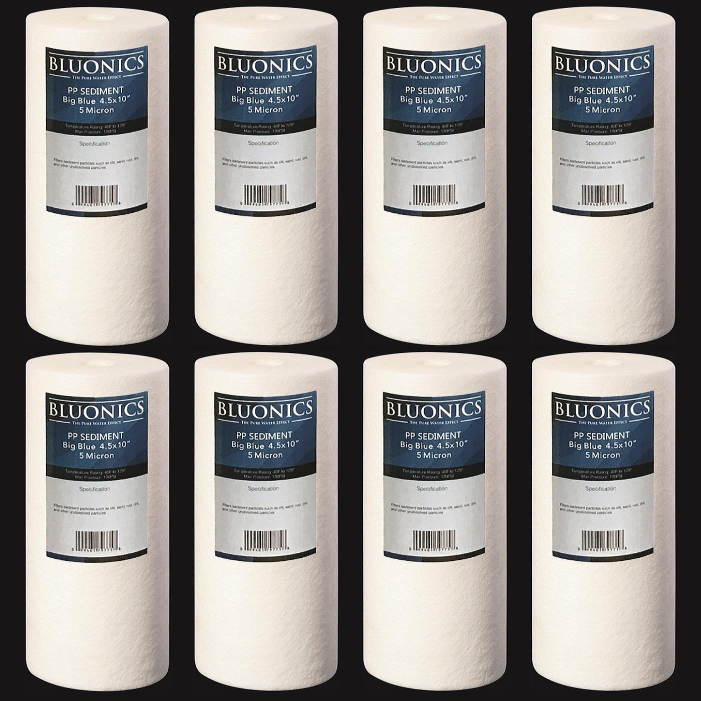 Bluonics 8 Sediment Whole House Water Filters (5 Micron) 4.5" x 10" Cartridges gallery