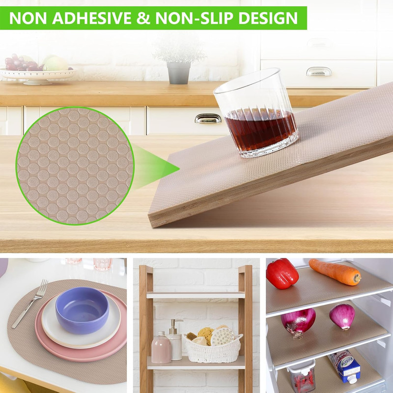 Beige Shelf Liners for Kitchen Cabinets Non Adhesive Drawer Liner for Bathroom W gallery