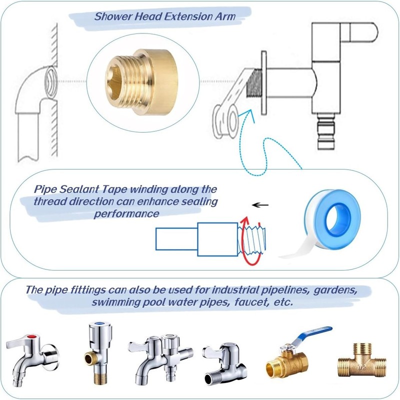 Shower Head Extension Arm, 2 Pack Brass G1/2 Male to G1/2 Female Thread 20mm Len gallery