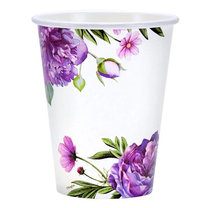 Nicole Home White Paper Cups Hot Cold Peony 12 oz 24 Count Floral Design Party gallery
