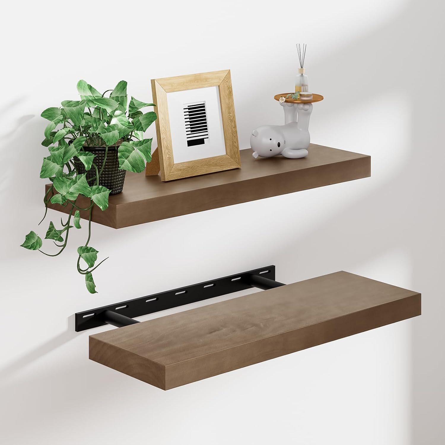 Floating Shelves for Wall,2 Packs 16 inches Natural Pine Solid Wood Bathroom gallery