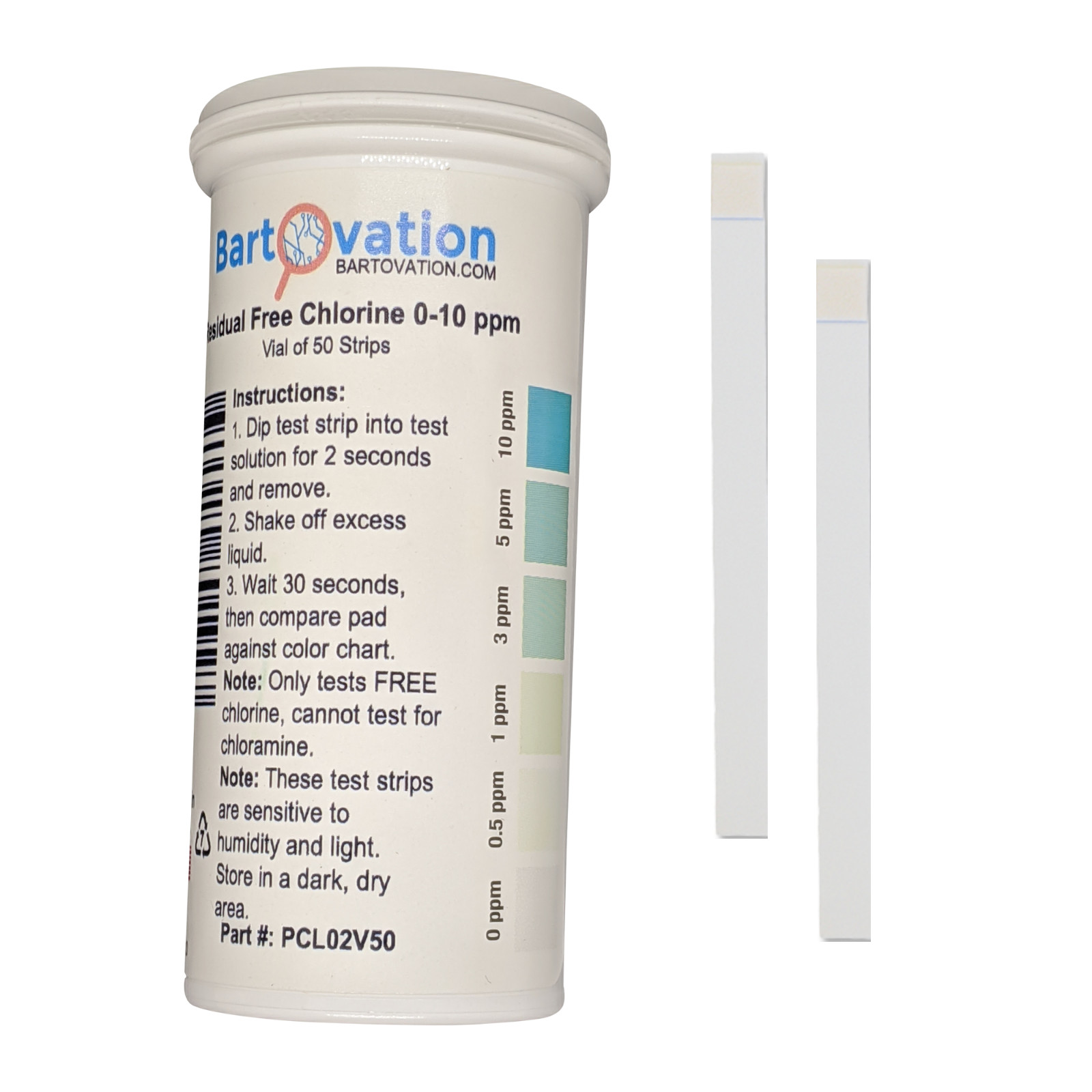 Residual Low Level Free Chlorine Test Strip 0-10 ppm [Vial of 50 Plastic Strips] gallery