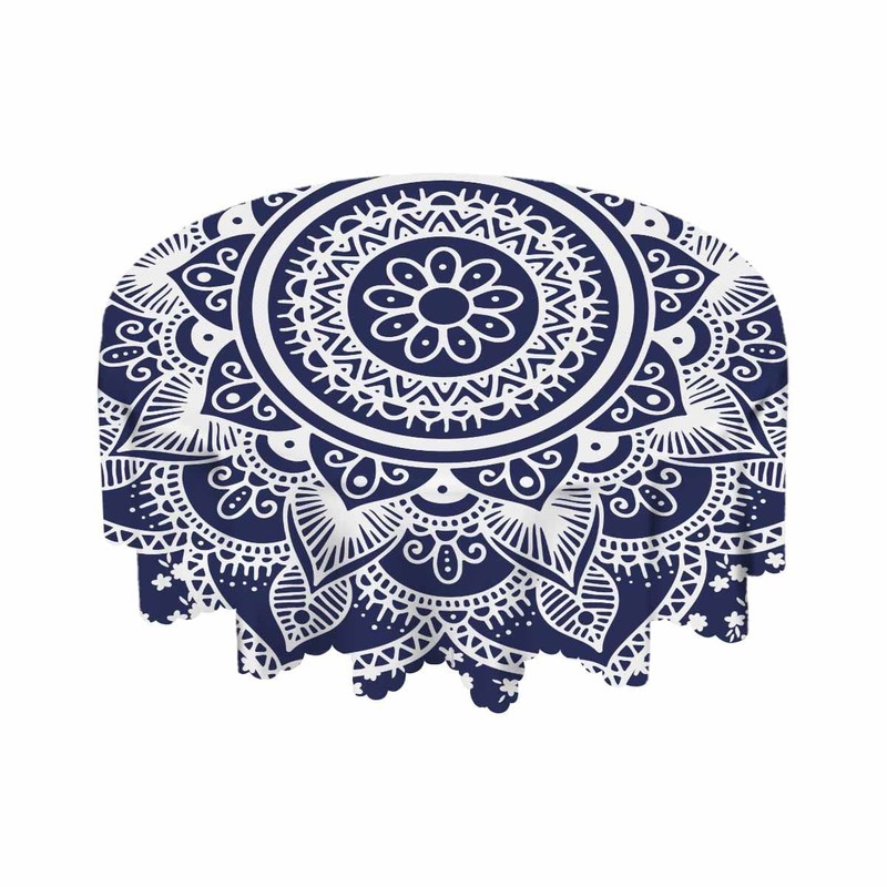 Tablecloth Mandala Pattern Tablecloths 60" Diameter Round Blue and White Deco... gallery