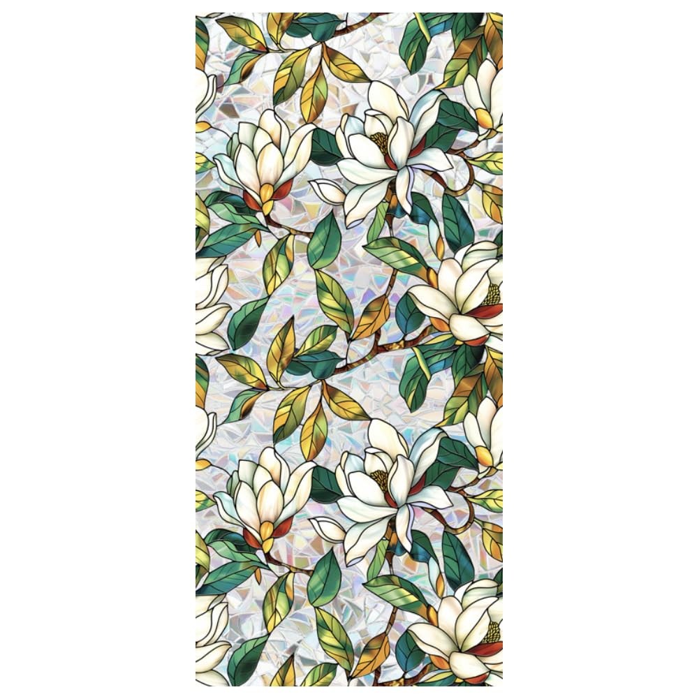 Stained Glass Window Privacy Film – Floral Static Cling Decor, 16.93x39.37" gallery