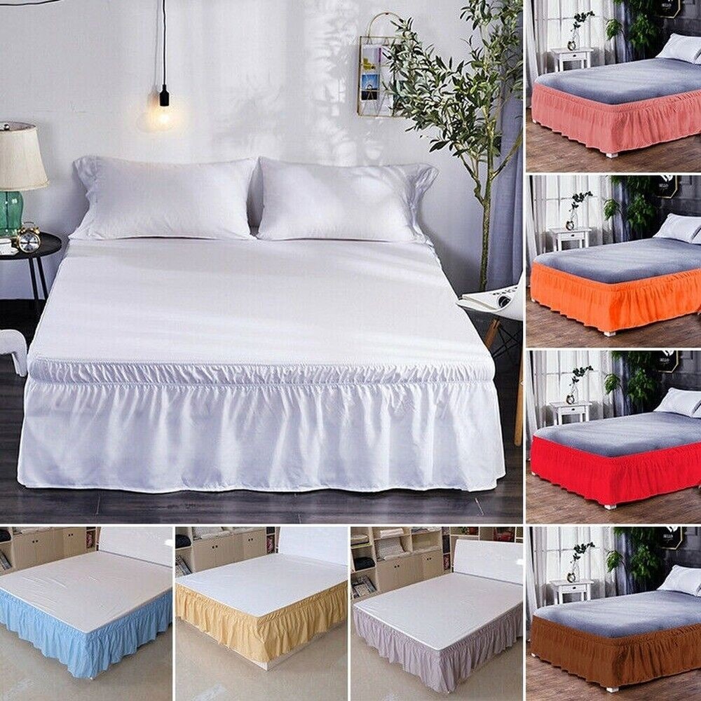 16'' Solid Elastic Bed Skirt Dust Ruffle Pleat Wrap Around Bedding Spread Cover