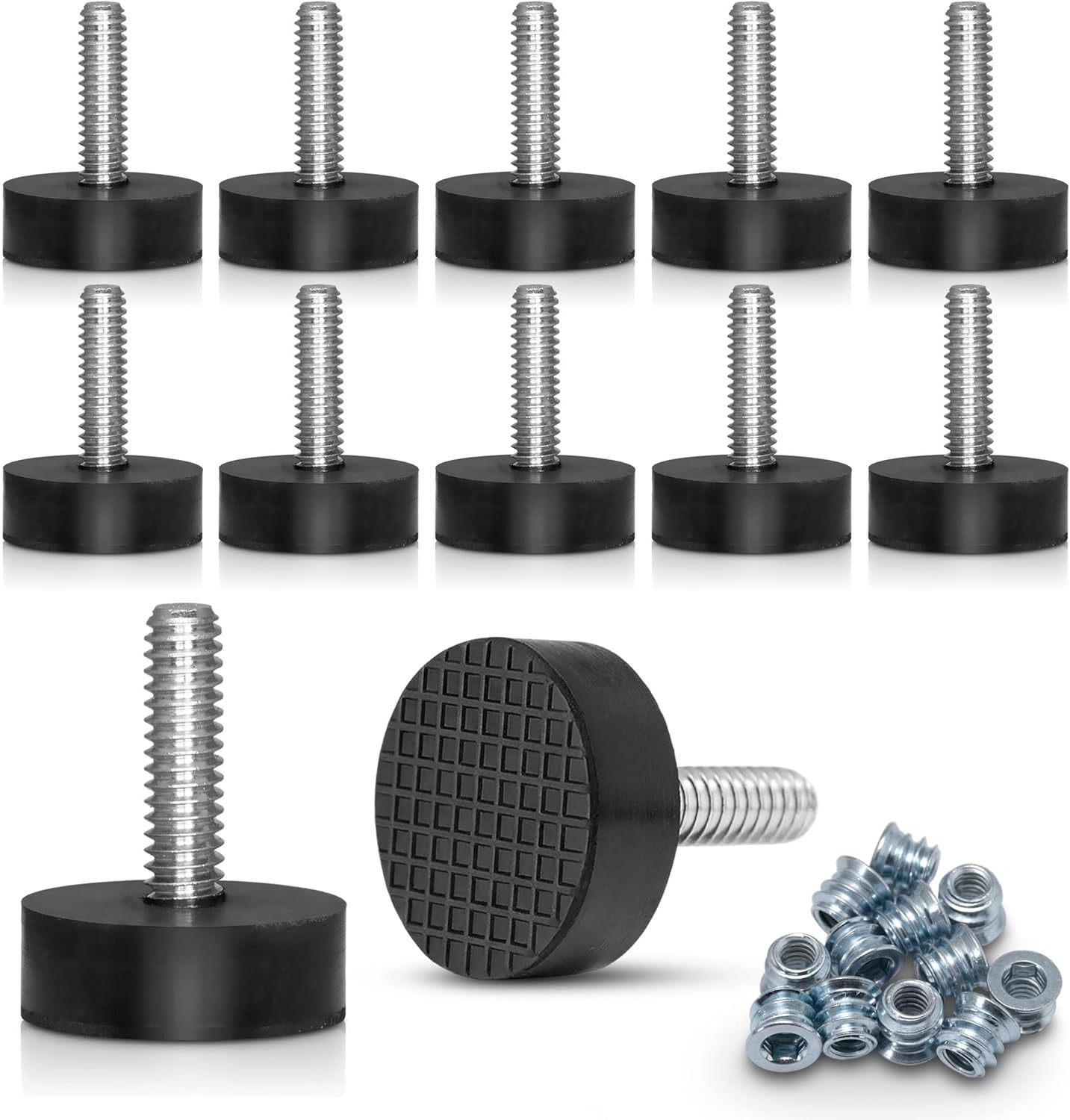 12 Pack All-Rubber 1/4-20 UNC Leveling Feet with Inserts, Adjustable Levelers... gallery
