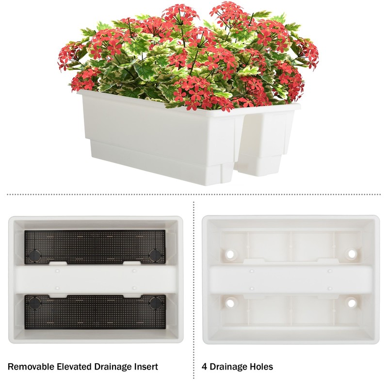 Railing Planter Box 2-Pack - 20.75-Inch Flower Boxes with Removable Drainage gallery