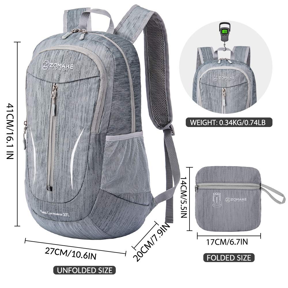 Medium Grey 25L Ultra Lightweight Packable Foldable Hiking Backpack Daypack 2