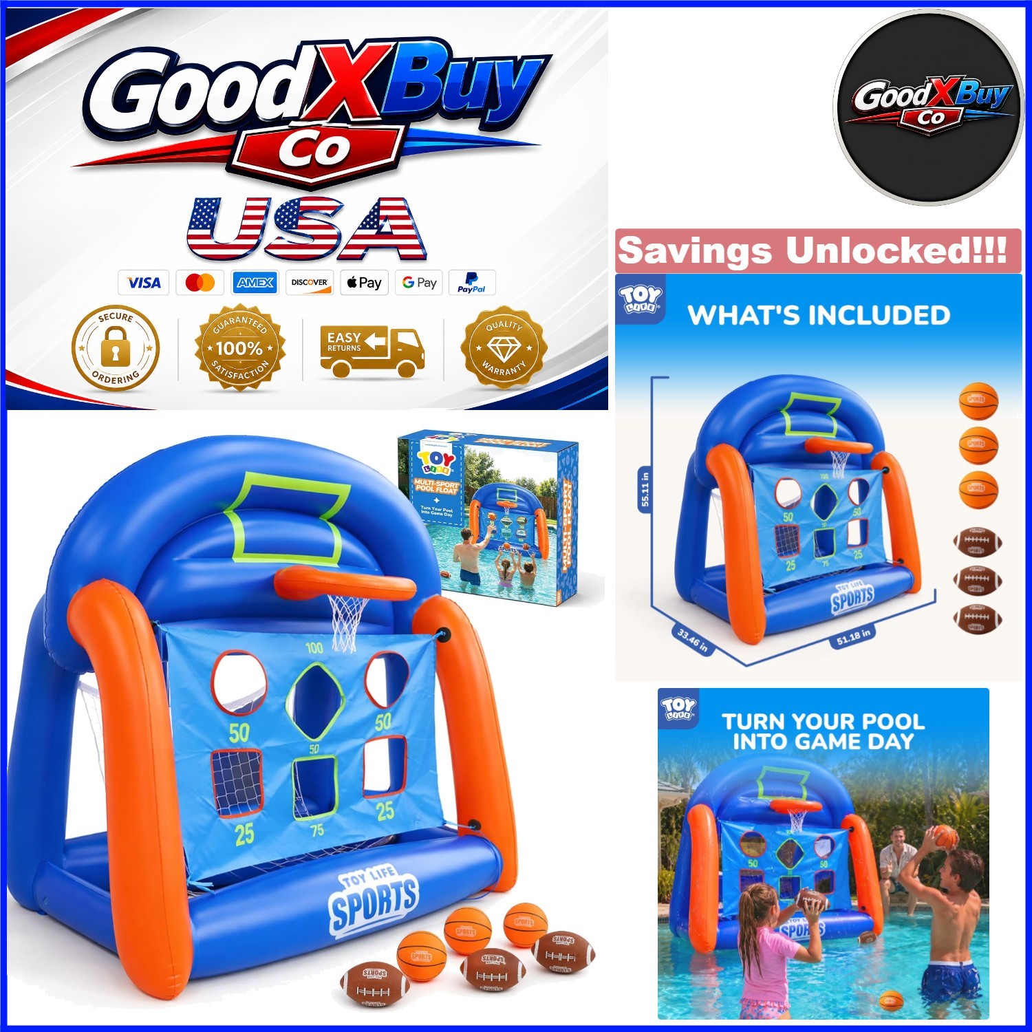 Inflatable Multi-Sport Pool Games for Kids Teens Adults with Basketball Football gallery
