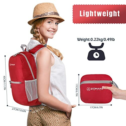  Ultra Lightweight Hiking Backpack 20L - Packable Small Backpacks Bright Red 2