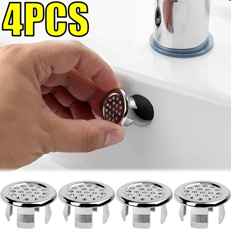 4pcs Sink Overflow Cover Chrome Drain Hole Cap Bathroom Basin Insert - NEW gallery